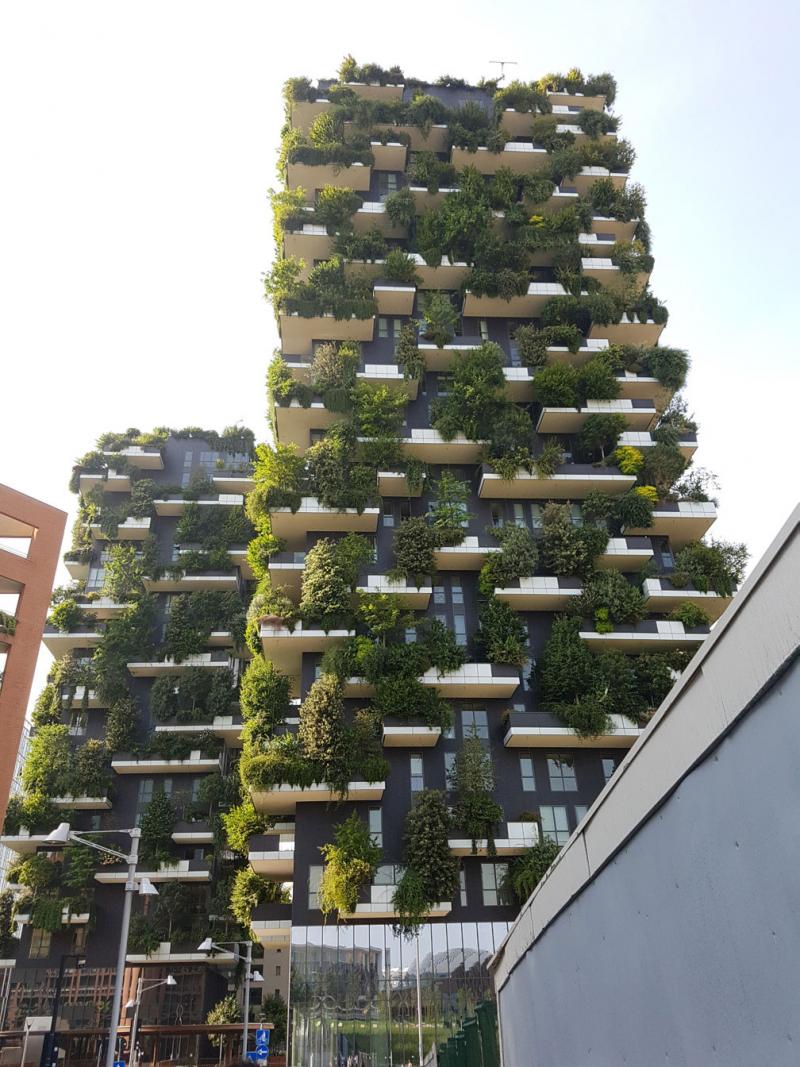 At the foot of the Bosco Verticale in Milan (arch. Stefano Boeri)