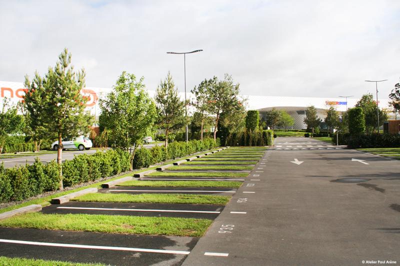 Parking spaces partly sodded